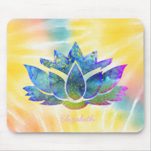 Schattige Blauwe Lotus, Regenboog Tie Dye Muismat