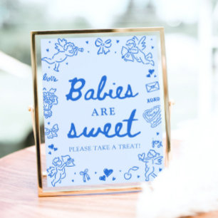 Schattige Blauwe Met De Hand Getekende Baby's Zijn Poster