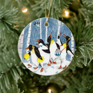 Schattige blauwe muziek pinguïns kinderen Kerstmis Keramisch Ornament