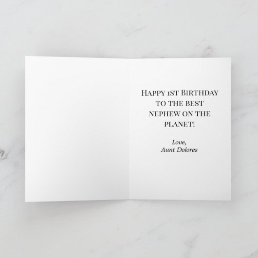 Schattige Blauwe Neef Zoon Jongen 1e Verjaardag Di Kaart (Binnen)