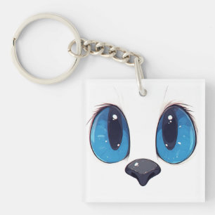 Schattige Blauwe Ogen Kat Gezicht Schattig Kawaii  Sleutelhanger