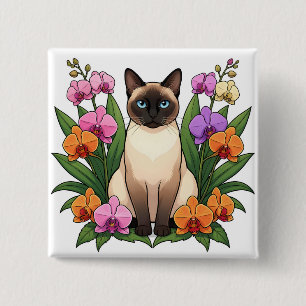 schattige blauwe ogen siamees kat knop vierkante button 5,1 cm