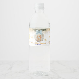 Schattige blauwe peperkoekjongen Kerst Baby Waterfles Etiket