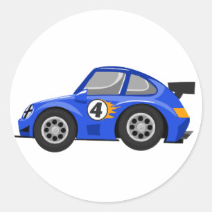 Schattige blauwe raceauto - Kies achtergrondkleur Ronde Sticker