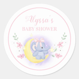Schattige Blauwe Roze Olifant Maan Baby Meisje Sho Ronde Sticker