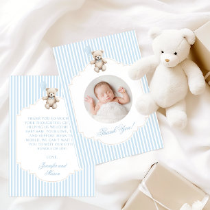 Schattige Blauwe Teddybeer Baby Jongens Shower Fot Bedankkaart