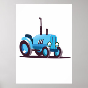 Schattige Blauwe Tractor Poster