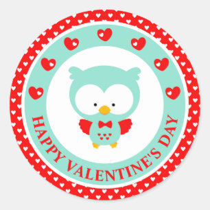 Schattige Blauwe Uil en Hartjes Valentijnsdag Ronde Sticker