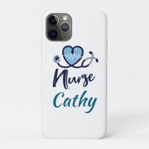 Schattige Blauwe Verpleegster Hart Personaliseer iPhone 11 Pro Hoesje