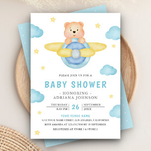 Schattige Blauwe Vliegtuig Jongen Teddybeer Baby S Kaart