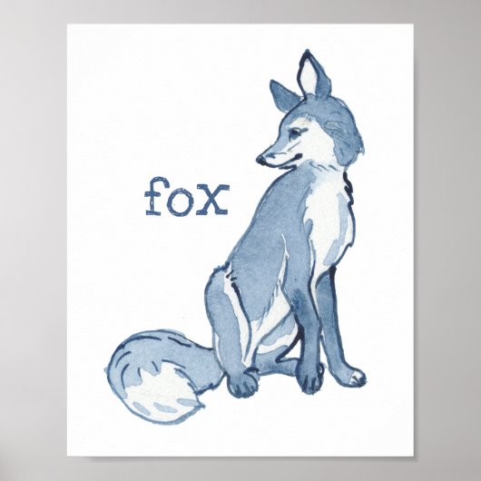Schattige Blauwe Vos Waterverf Dier Natuur Wilde D Poster (Voorkant)