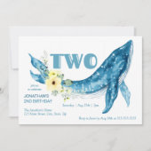 Schattige Blauwe Walvis Geel Bloemen 2e Verjaardag Kaart (Voorkant)