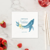 Schattige Blauwe Walvis Geel Bloemen Verjaardagsfe Servet (Insitu)