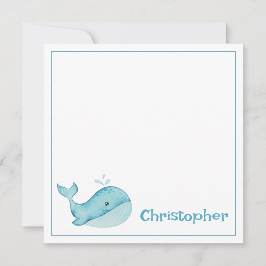 Schattige blauwe walvis met naam notitiekaartje (Voorkant)