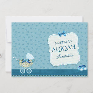 Schattige Blauwe Wandelwagen Baby Jongen Aqiqah Kaart