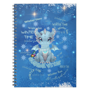 Schattige Blauwe Winter Draak – Magische Sneeuwvlo Notitieboek