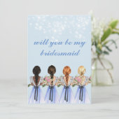 schattige blauwe word je mijn bruidsmeisje Uitnodi Kaart (Staand voorkant)