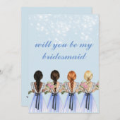 schattige blauwe word je mijn bruidsmeisje Uitnodi Kaart (Voorkant / Achterkant)