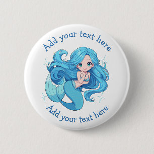 Schattige Blauwe Zeemeermin Gepersonaliseerd Ronde Button 5,7 Cm