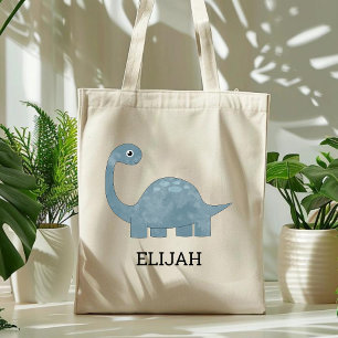 Schattige blauwgrijze dinosaurus gepersonaliseerd tote bag