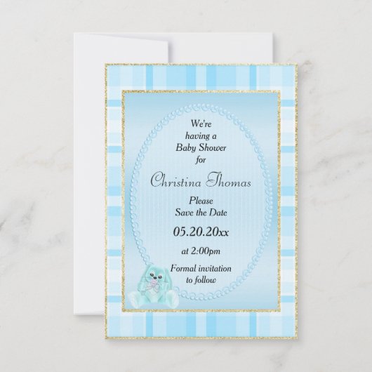 Schattige Blauwgroen konijntje bewaar het datum Ba Save The Date (Achterkant)