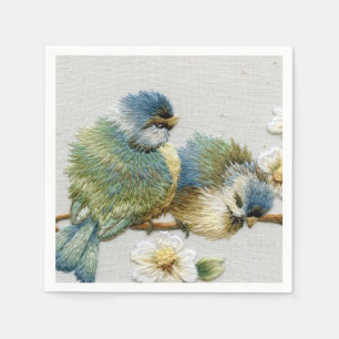 schattige blauwgroen mest, broidervogel servetten
