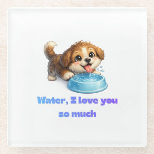 Schattige blije hond Waterliefhebber Inspiratief o Glazen Onderzetter