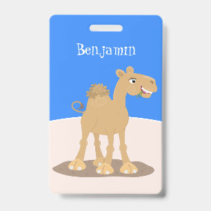 Schattige blije lachende kameel cartoonillustratie badge