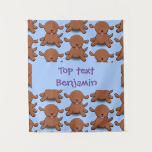Schattige blije puppy hond blauwe cartoon illustra wandkleed