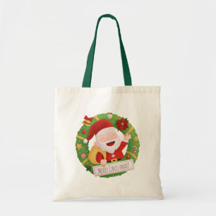 Schattige blije vrolijke kerstman Kerstmis krans Tote Bag
