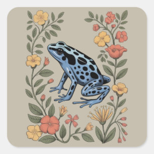 Schattige Bloem Blauwe Giftkikker Pad Kikker Liefh Vierkante Sticker