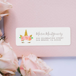 Schattige Bloem Gouden Glitter Eenhoorn & Script N Etiket