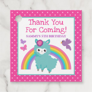 Schattige bloem lente turquoise lama & regenboog v bedankjes labels