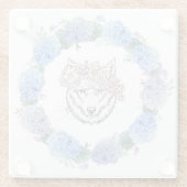 Schattige Bloemblauw Hydrangea Wolf Glass Onderzet Glazen Onderzetter (Achterkant)