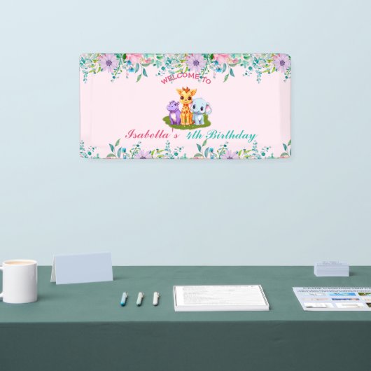 Schattige Bloemen Hippo safari oerwoud Dieren Verj Spandoek (Beurs)