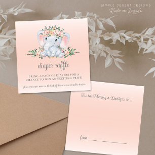 Schattige Bloemen Olifant Baby shower Luier Raffle Informatiekaartje