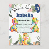 Schattige Bloemen Regenboog Dinosaur Happy Birthda Briefkaart (Voorkant)