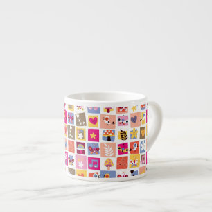 schattige bloemen, vogels, harten vierkanten patro espresso kop