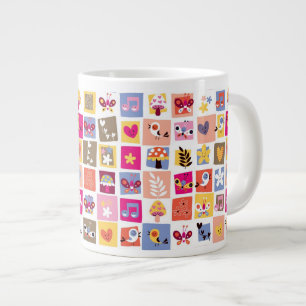 schattige bloemen, vogels, harten vierkanten patro extra grote mok