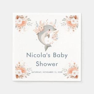 Schattige bloemendolfijn babyshower servet