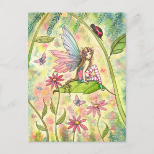 Schattige Bloemenfee en Lieveheersbeestje Fantasie Briefkaart