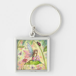 Schattige Bloemenfee en Lieveheersbeestje Fantasie Sleutelhanger