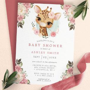Schattige bloemengiraf waterverf meisje baby showe kaart