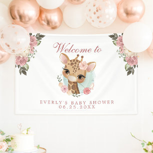 Schattige bloemengiraffe babyshower welkom spandoek