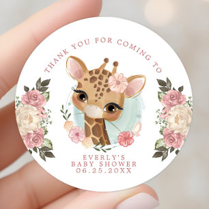 Schattige bloemengiraffe meisje babyshower dank je ronde sticker