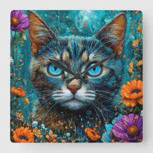 Schattige Bloemenkater Vierkante Klok