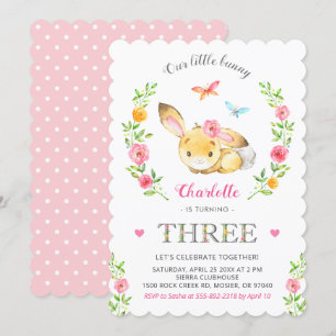 Schattige Bloemenkonijntje Meisjes 3e Derde Verjaa Kaart