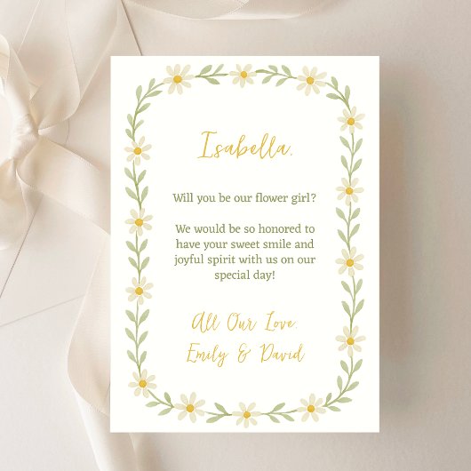 Schattige Bloemenmeisje voorstel Waterverf Daisy Kaart