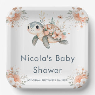 Schattige bloemenschildpad baby shower papieren bordje