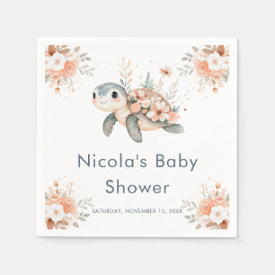 Schattige bloemenschildpad baby shower servet